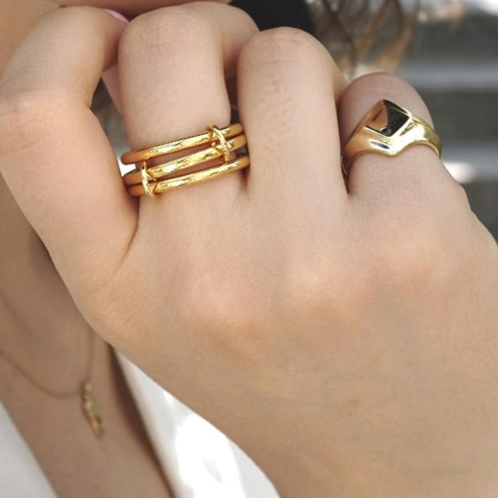 Three Link Ring Sterling Silver Gold Plated